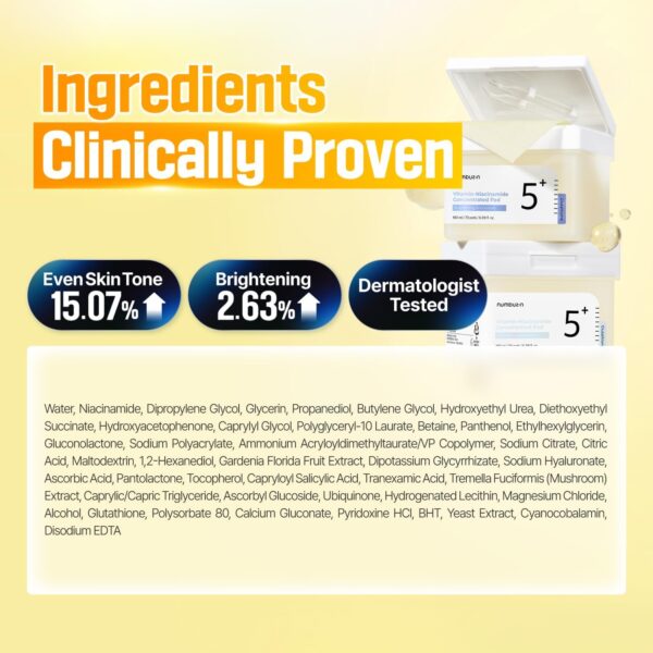 Numbuzin No.5 وسادات مركّزة بفيتامينات + نياسيناميد – 70 قطعة